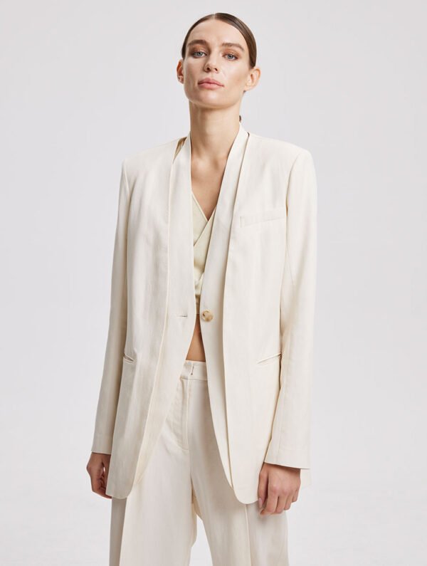 Linen-Blend V-Neck Layered Blazer